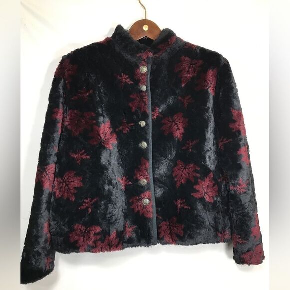 Nanuk Women's Size Medium Black & Red Leaves Multicolor Zip Up - Picture 1 of 7